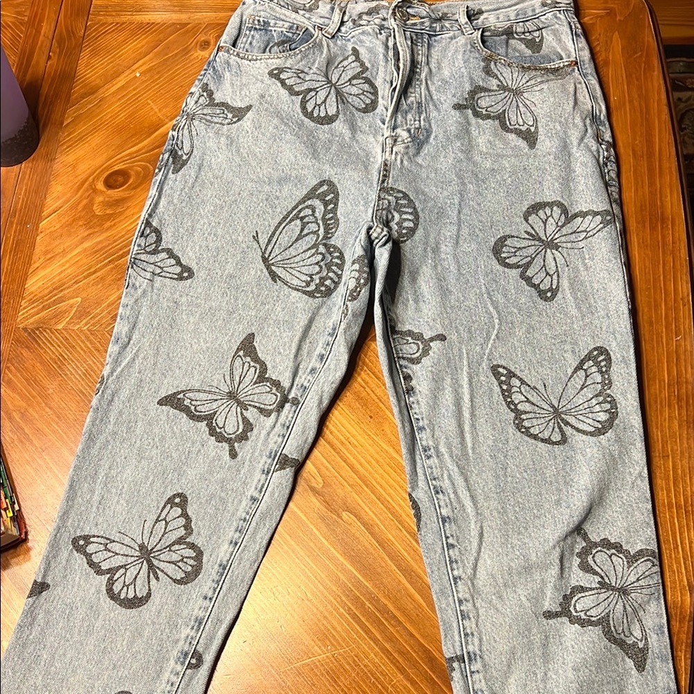 Pacsun Butterfly Print Gray Women Jeans
